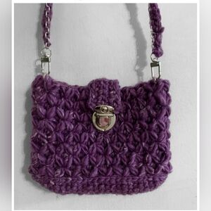 Handmade crochet purse in purple in wool and silk